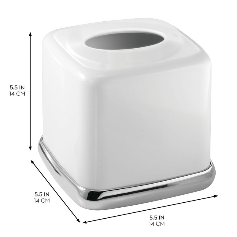 InterDesign iDesign Square Tissue Box Cover for Bathroom Vanity, Countertop, or Bedroom - Set of 2 - White/Chrome - Image 3
